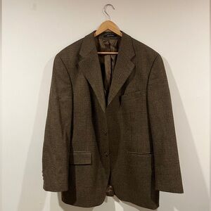 Chaps Ralph Lauren brown houndstooth 100% virgin wool blazer